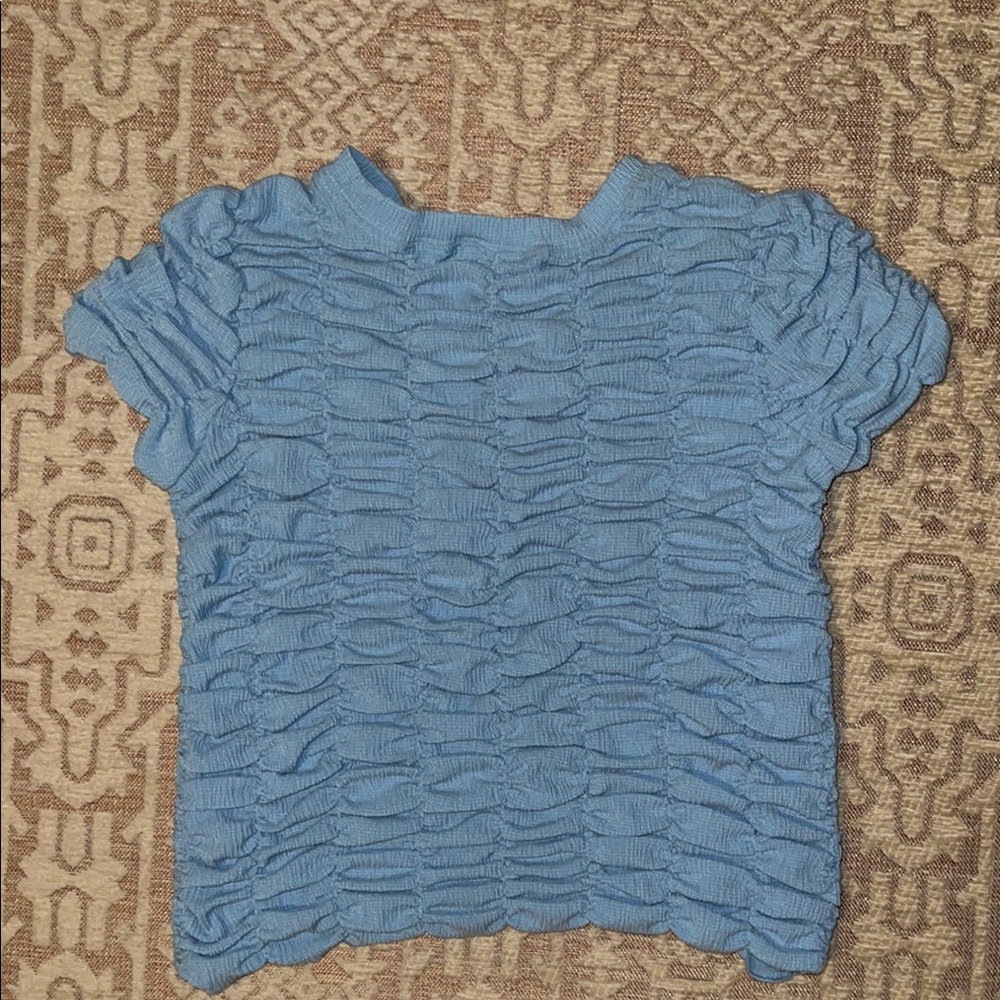 Anthropologie Blue Top with Ruched Fabric and Relaxed Fit - Picture 2 of 4